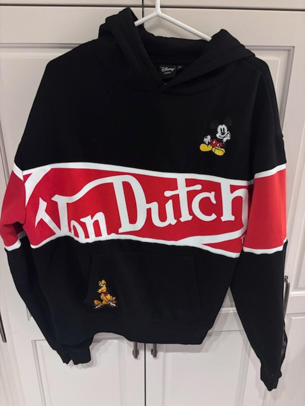 Von Dutch Men’s Black & Red Logo Hoodie with Mickey Patch small